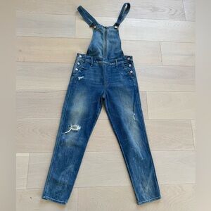 MOTHER Blue Denim Overalls with Distressed Details Overall size 25